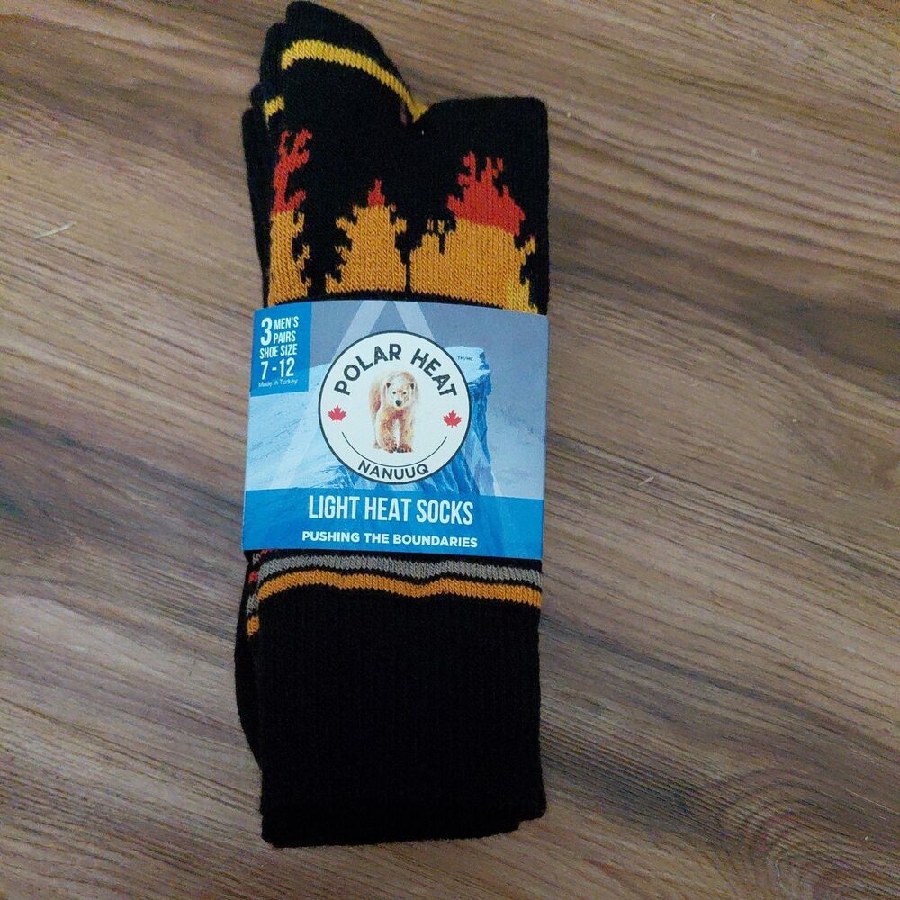 Polar Heat Nanuuq Men’s Light Heat Socks, 3 Pack Thermal Winter Socks, Size 7-12
